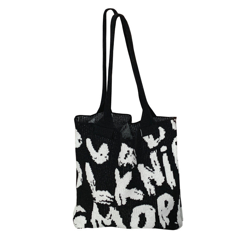 Trendy Letter Graphic Knit Shoulder Tote Bag 6W10BBG1790