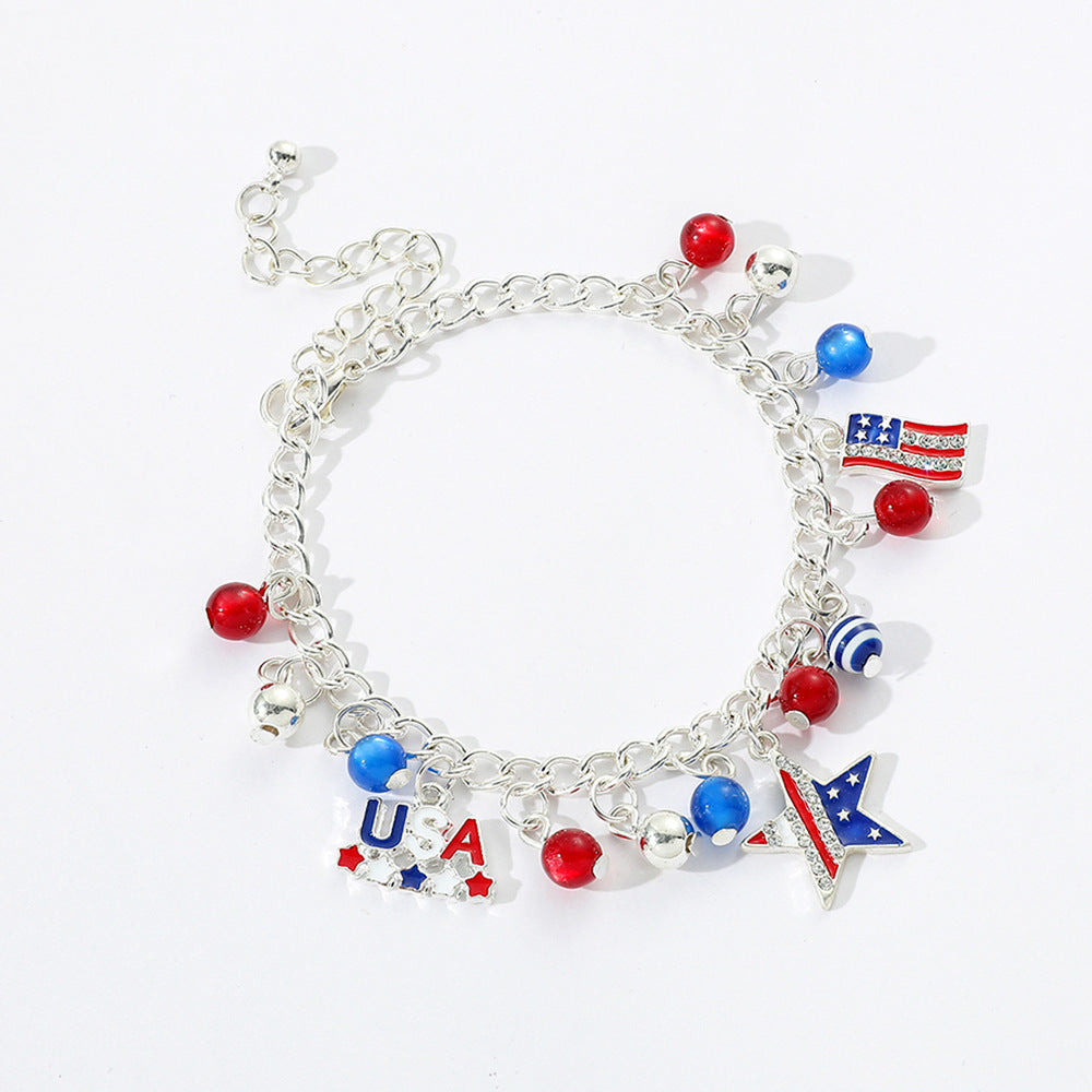 Retro USA Map Beaded Chain Bracelet 8ZA6JBR133T