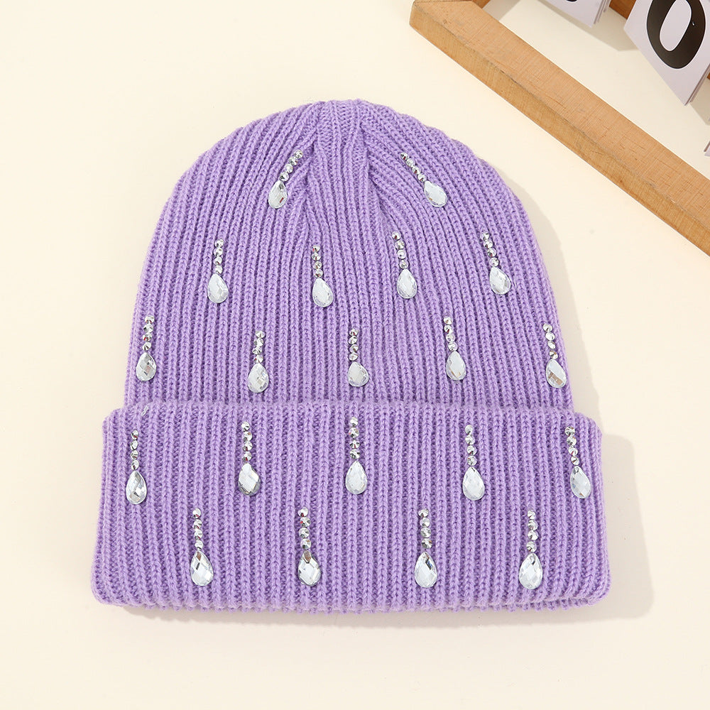 Rhinestone Cuffed Knit Beanie - DippedShop Wholesale - #8147