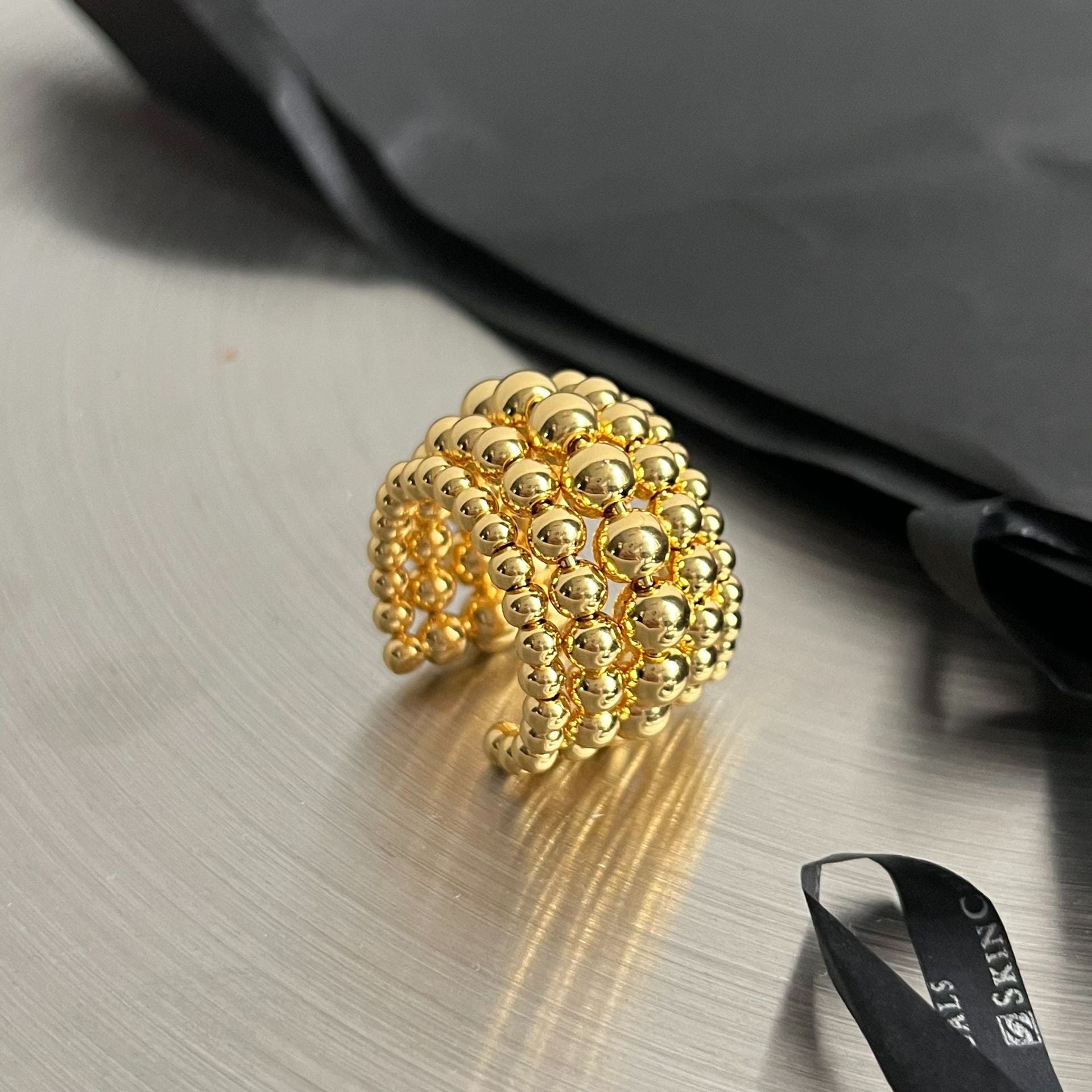 Chunky Multi-Layer Ball Beaded Open Ring 6W6JRG298