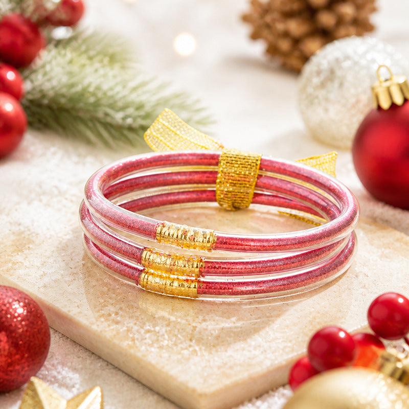 Cute Glitter Filled Jelly Bangle Bracelets Set 6W6JBR658