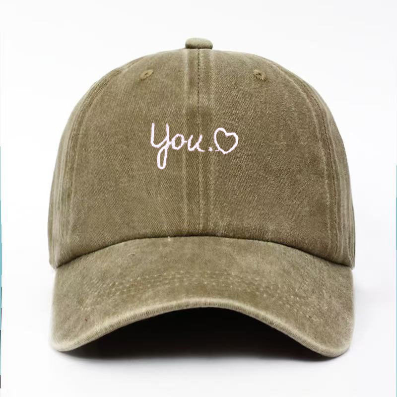 Vintage Washed Letter Heart Embroidery Baseball Cap MK2BW6W6HAT89