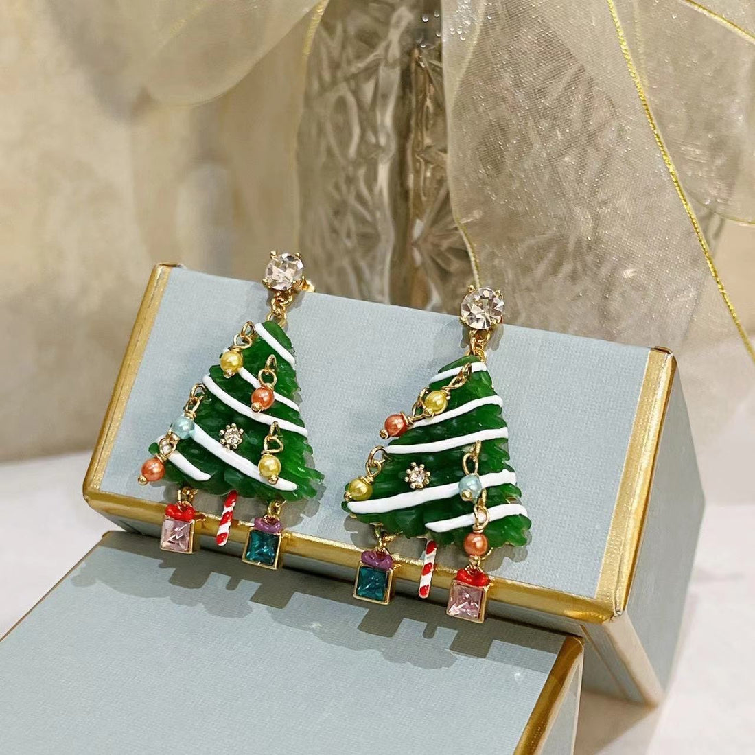 Christmas Tree Rhinestone Drop Earrings DPJE1921