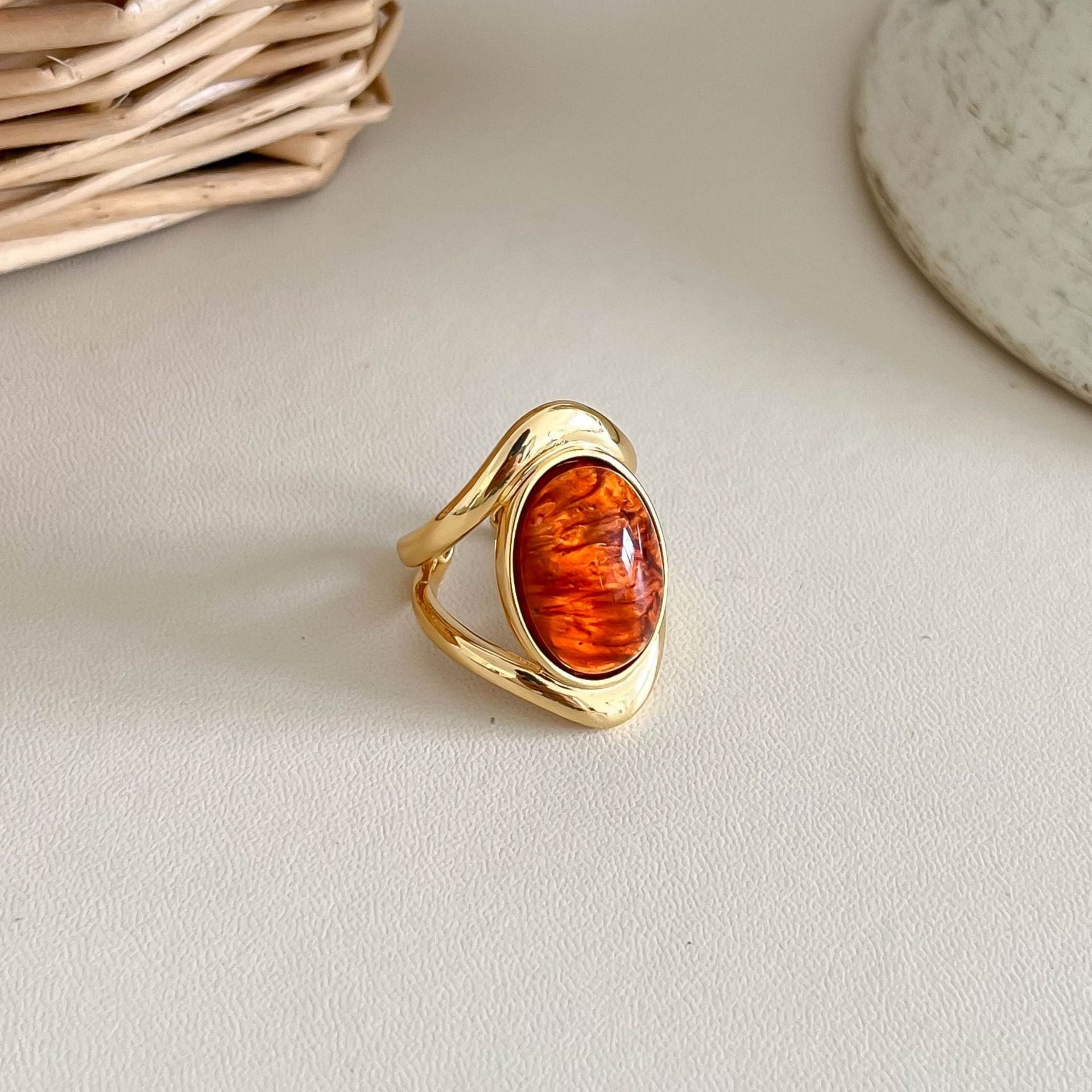 Gold Plated Natural Stone Open - DippedShop Wholesale - #8803