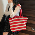 Minimalist Color Block Striped Tote Bag 6W10BBG1937