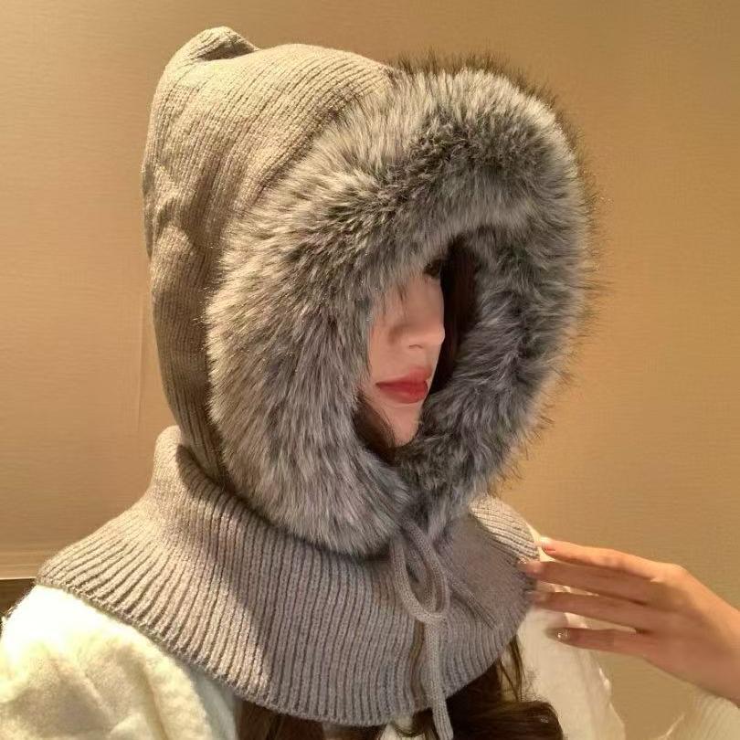Knit Hooded Scarf Cap - DippedShop Wholesale - #9235