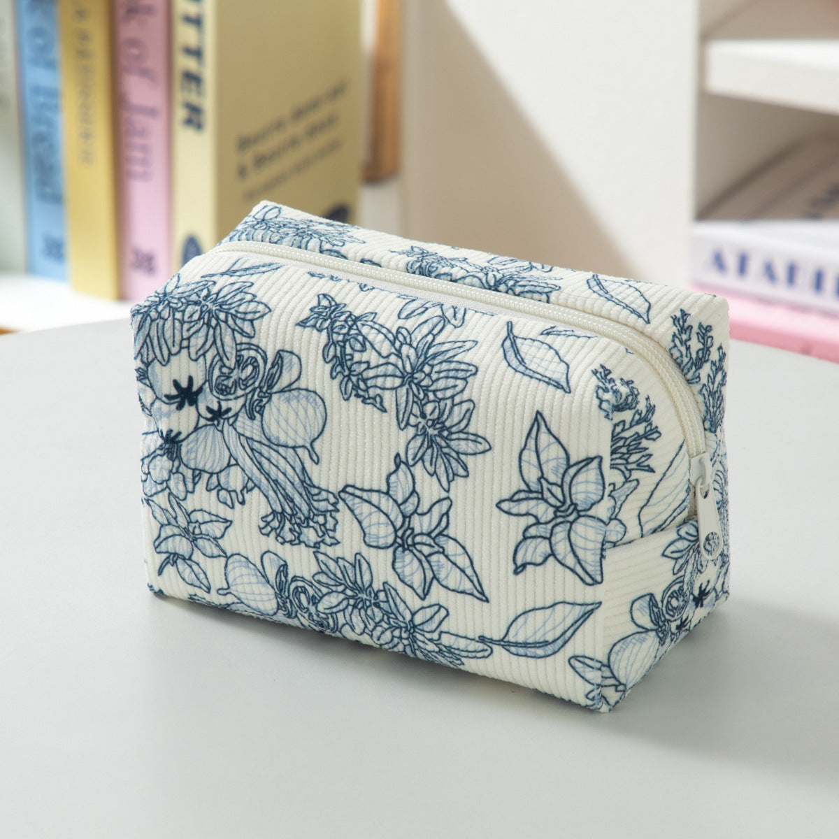 Chic Floral Print Corduroy Cosmetic Bag 6S5CO103