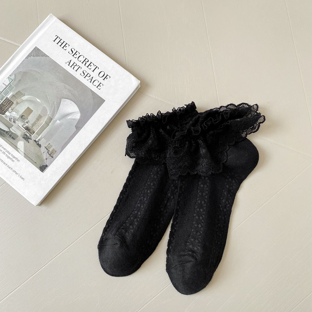 Lace Ruffle Bow Ankle Socks - DippedShop Wholesale - #7059