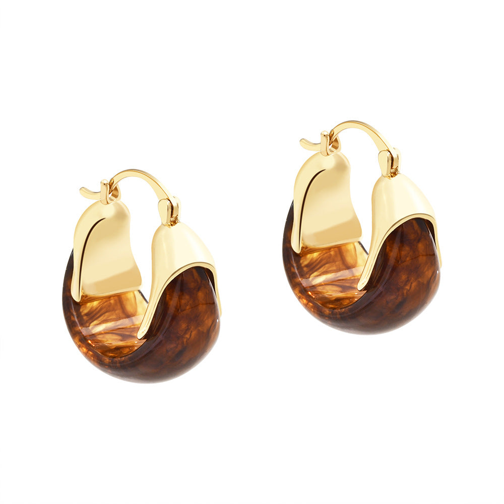 Fashion Amber Resin Huggie Hoop Earrings 6W6JER945