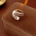 Elegant Cubic Zirconia Knot Pearl Open Ring 6W6JRG366