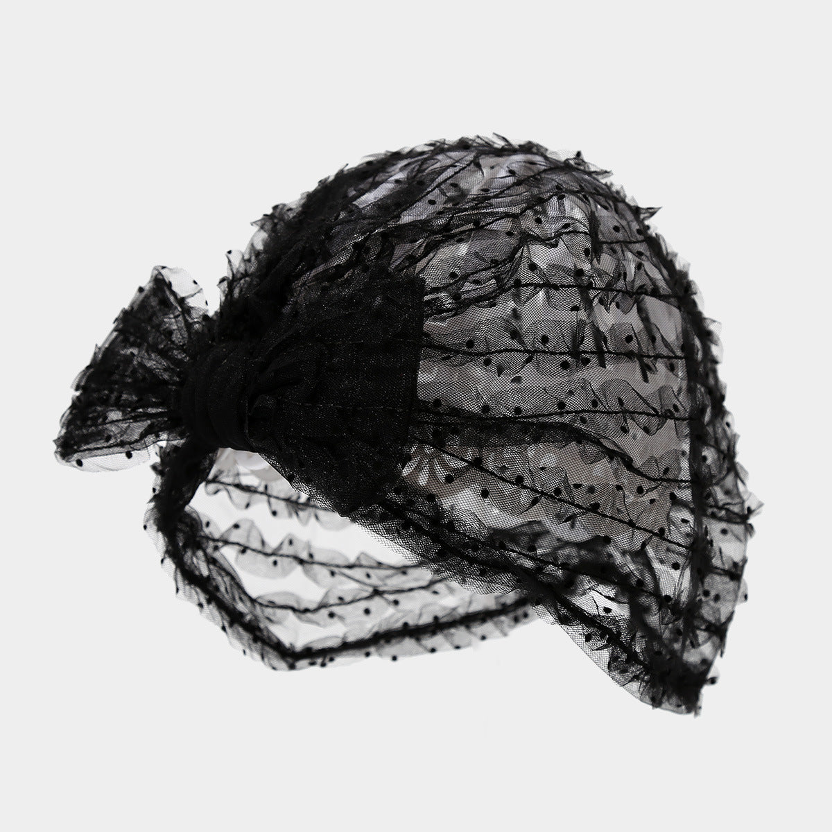 Vintage Polka Dot Mesh Bow Turban Cap 8BK6HAT202T