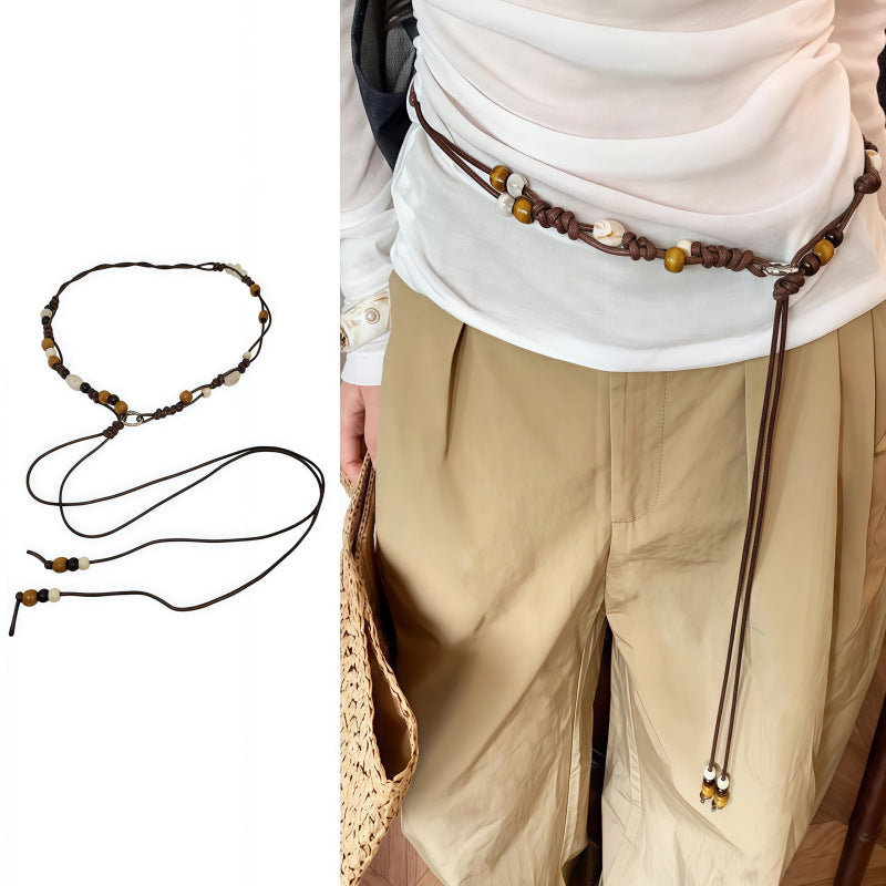 Boho-Style Handmade Weave Beaded Waist Belt 6W6JBT241