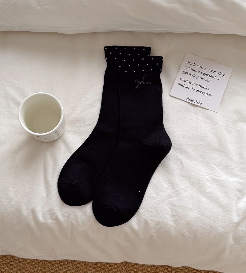 Simple Polka Dots Bow Knot Crew Socks 6W8FSO739
