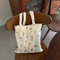 Beige Floral Cotton Tote - DippedShop Wholesale - #9459