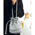 Minimalist Ruched Drawstring Bucket Shoulder Bag 6W10BBG1395