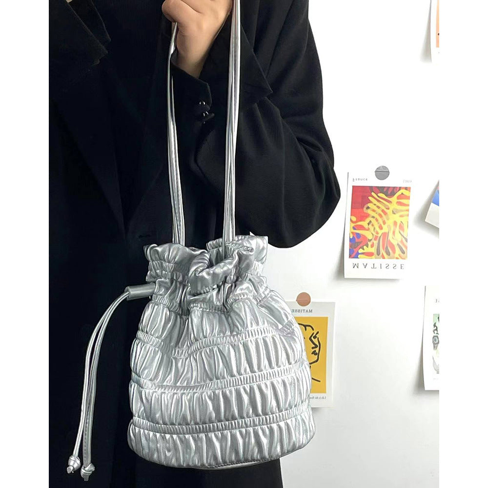 Minimalist Ruched Drawstring Bucket Shoulder Bag 6W10BBG1395