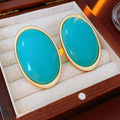 Vintage Gold Plated Oval Resin Stud Earrings 6W6JER718