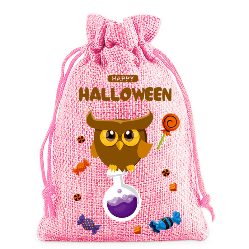 Halloween Cartoon Printed Burlap Drawstring Bags 6W10BBG1751