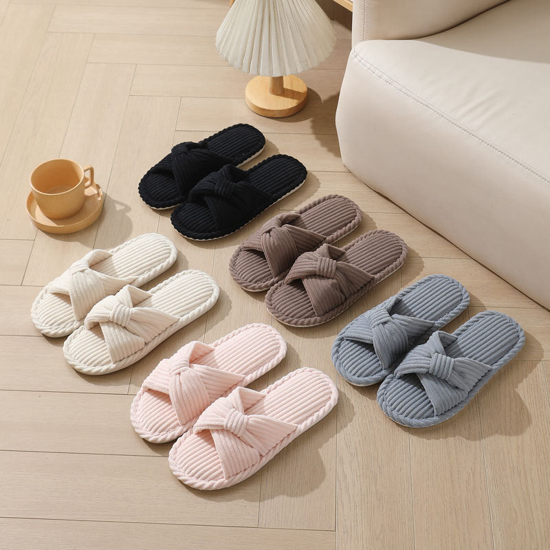 Cozy Corduroy Crossed Bow Indoor Slippers DP25F902