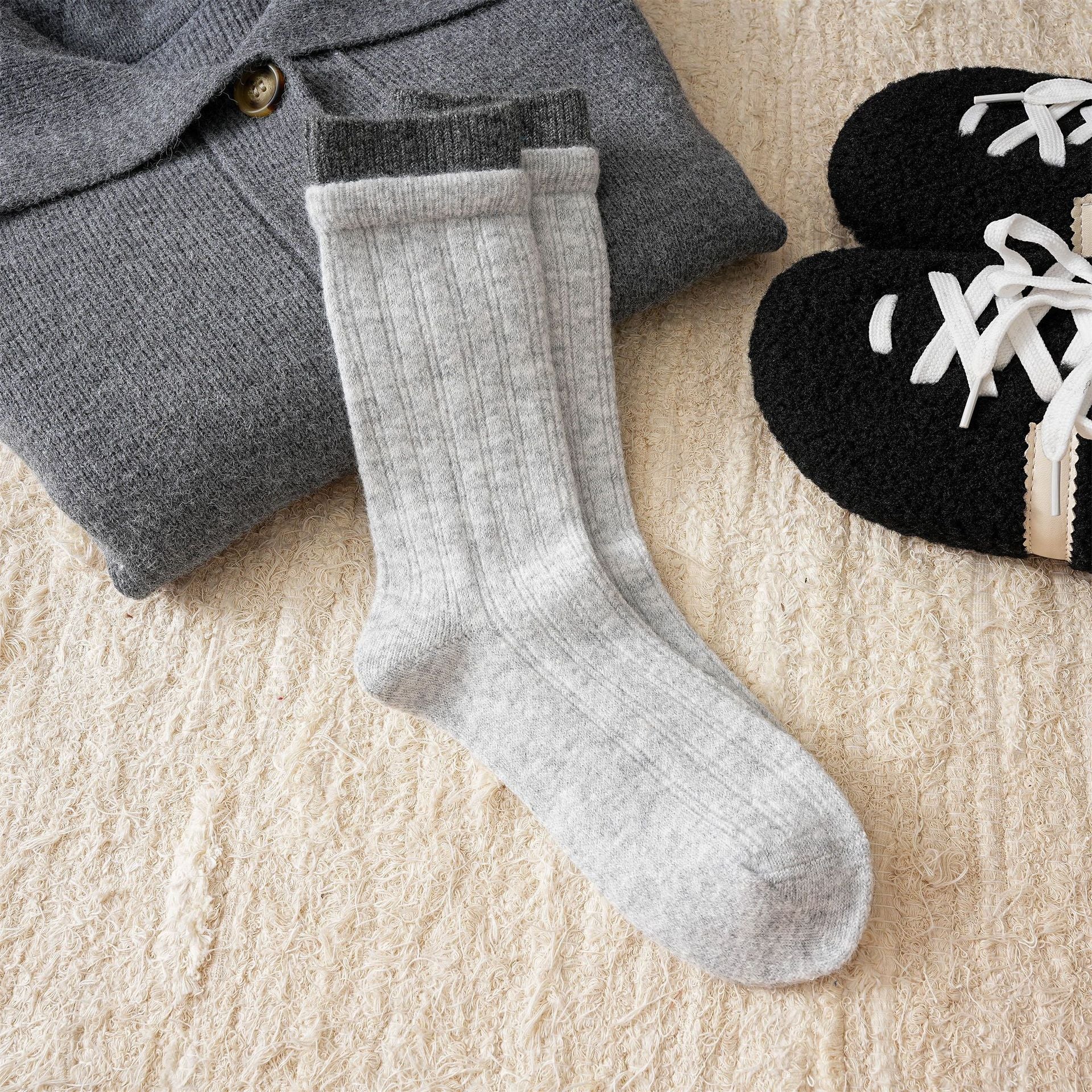 Color Block Double Ribbed Thickened Crew Socks 6W8FSO660