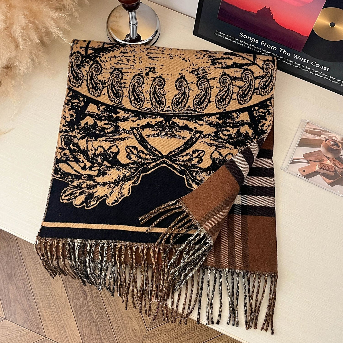 Reversible Plaid Tassel Shawl Scarf - DippedShop Wholesale - #1651