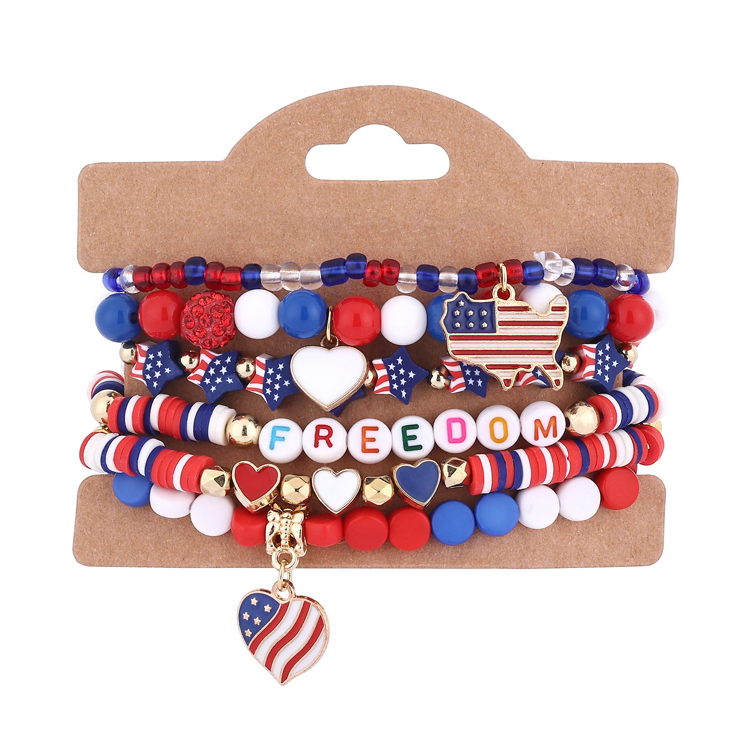 Stylish USA Flag Elastic Beaded Chain Bracelets Set 8ZA6JBR199T