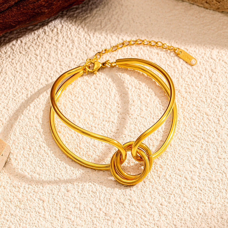 Fashion Gold Plated Knotted Geometric Bangle Bracelet 6W6JBR524