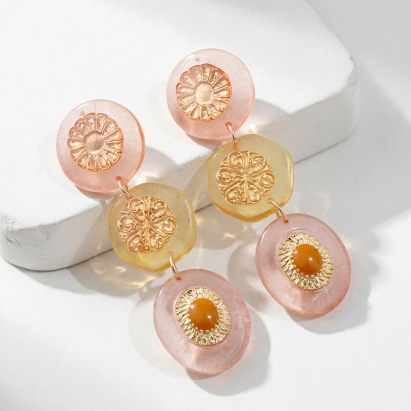Retro Color Contrast Resin Pendant Drop Earrings 6W6JER609