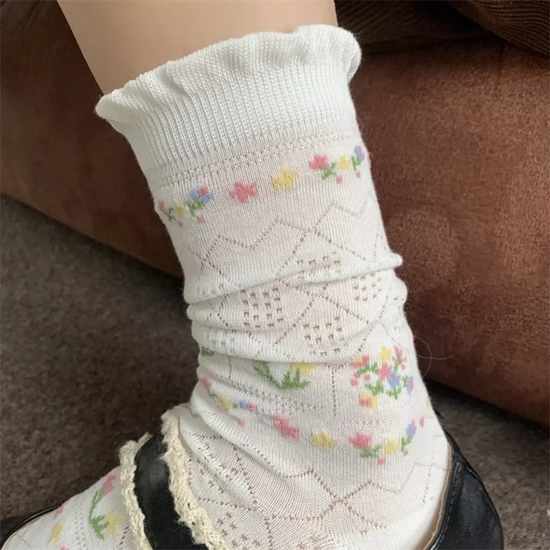 Floral Print Hollow Socks - DippedShop Wholesale - #1347