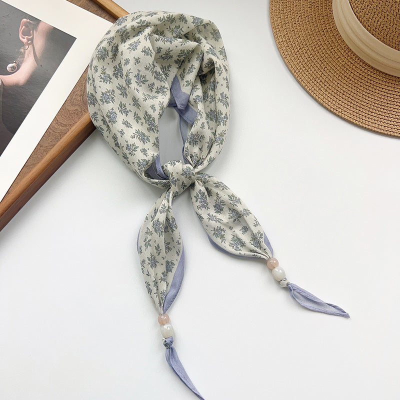 Vintage Flower Print Beaded Triangle Scarf MK2BW6W6NSI01