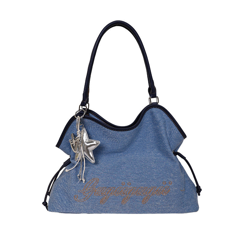 Solid Color Letters Embroideries Large Capacity Shoulder Bag 6W10BBG1358