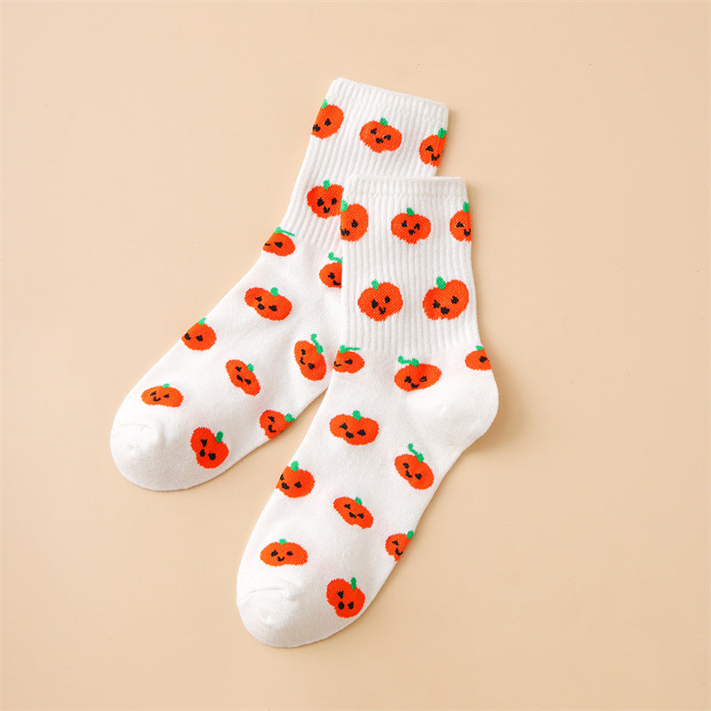 Pumpkin Ghost Print Socks - DippedShop Wholesale - #2323