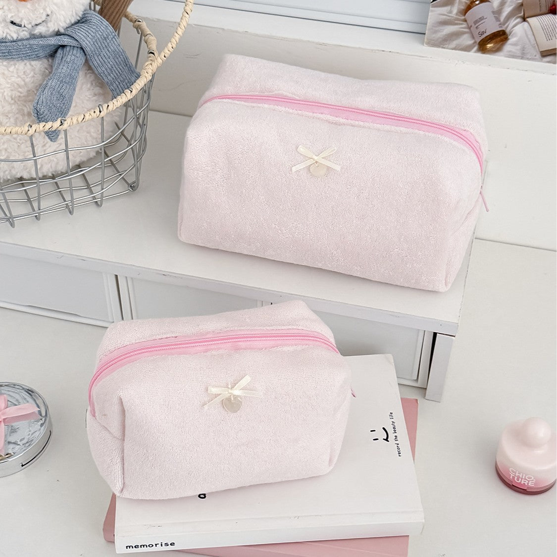 Minimalist Solid Color Bowknot Cosmetic Bag 6S5CO109