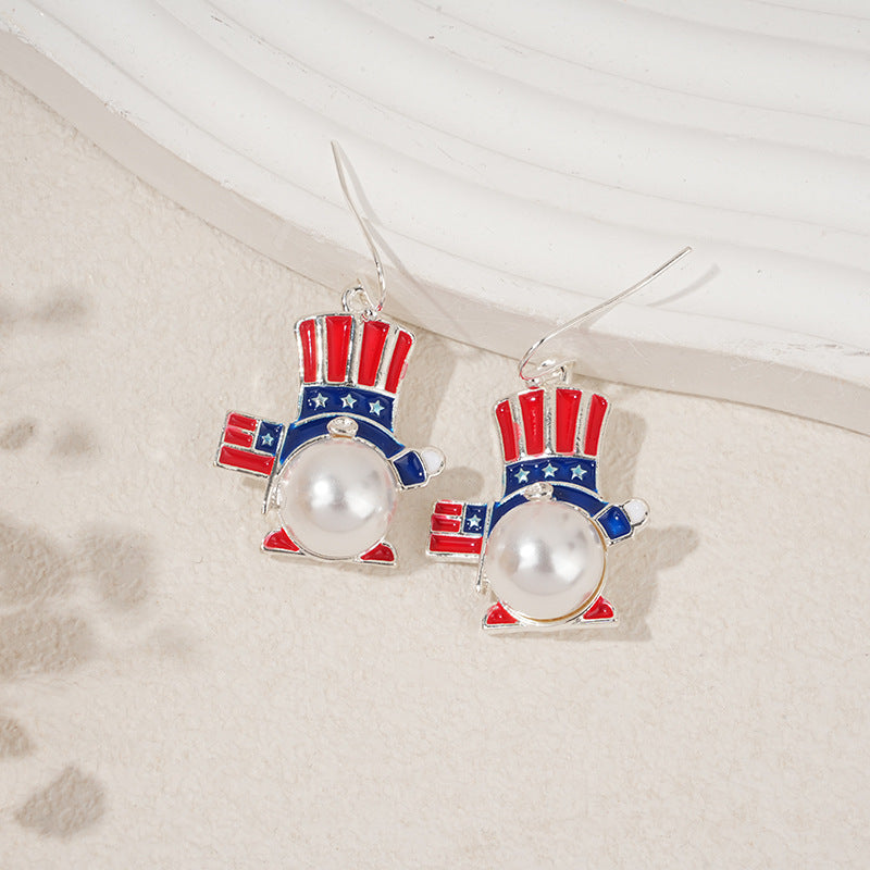 Hiphop USA Flag Love Heart Pendant Hook Earrings 8ZA6JER306L