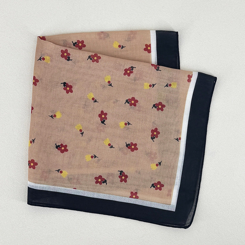 Sweet Color Block Floral Print Silk Scarf 6W6NSI182