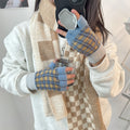 Plaid Knit Fingerless Gloves - DippedShop Wholesale - #9971