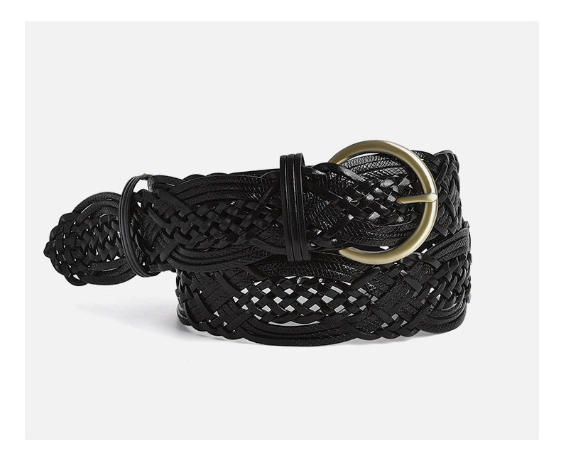 Braided Wide Leather Belt - DippedShop Wholesale - #3843