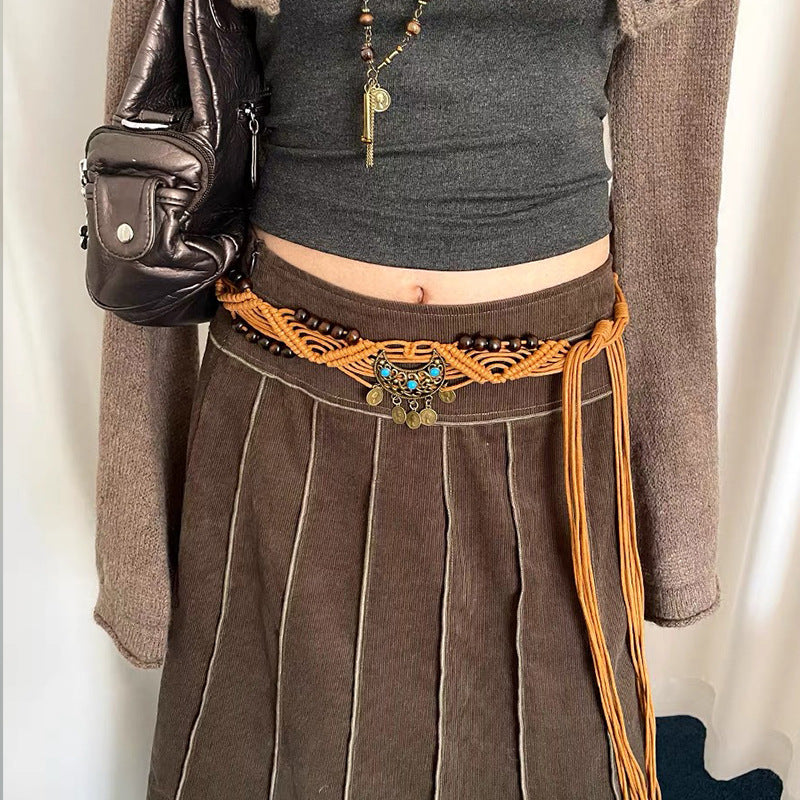 Boho Style Rope Braided Tassel Waist Belt 6W6JBT139