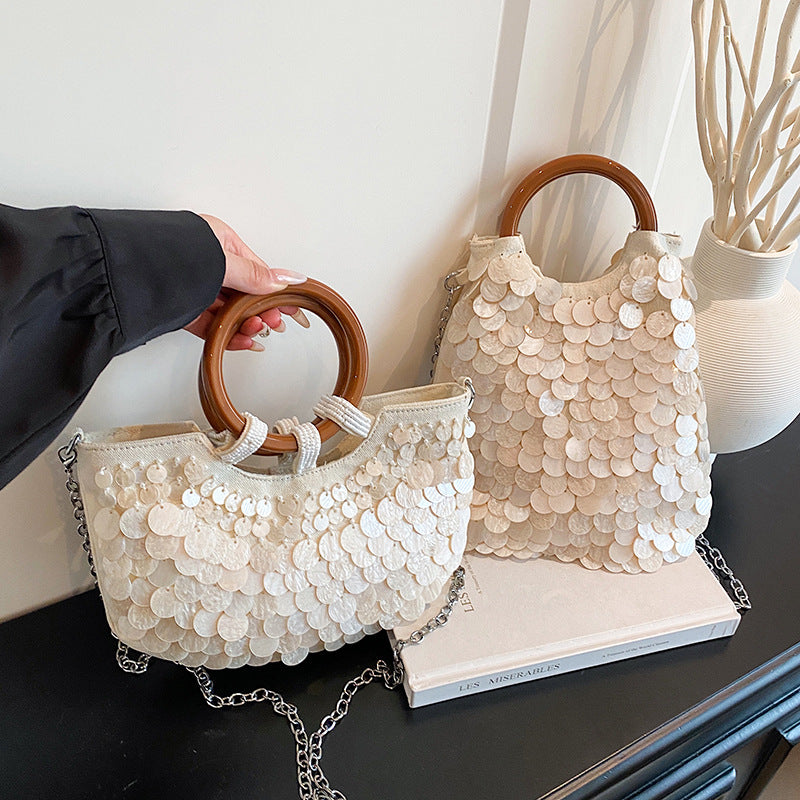 Handmade Shell Top Handle Evening Tote Bag 8BW6BBG421
