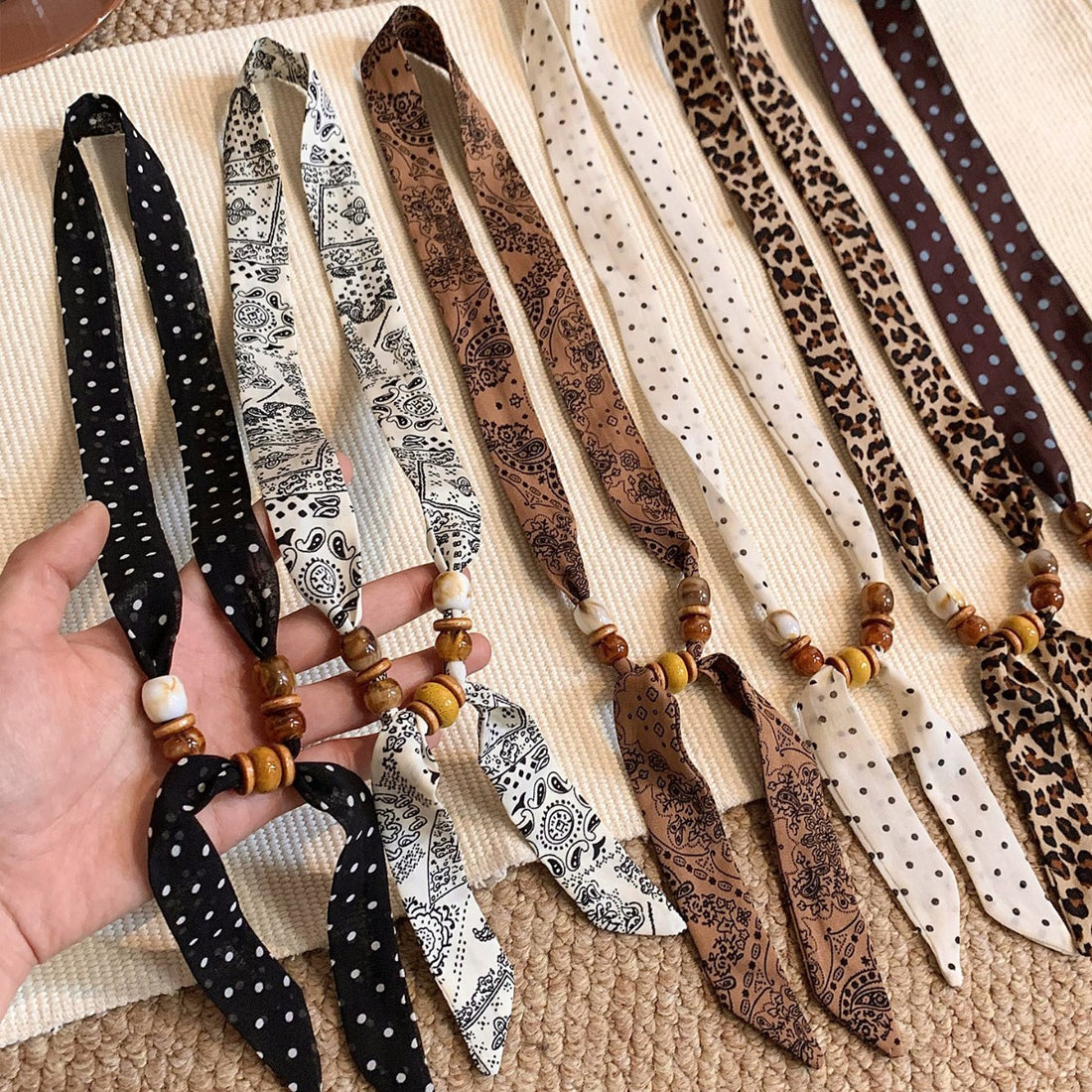 Retro Polka Dot Beaded Scarf Necklace - DippedShop Wholesale - #3475