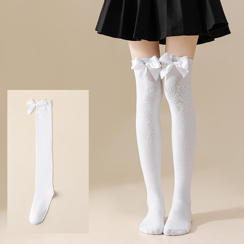 Christmas Bow Pom Pom Thigh High Socks 6W8FSO914