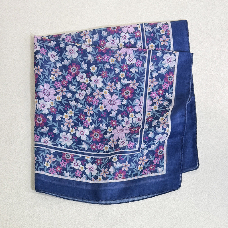 Sweet Color Block Floral Print Silk Scarf 6W6NSI182