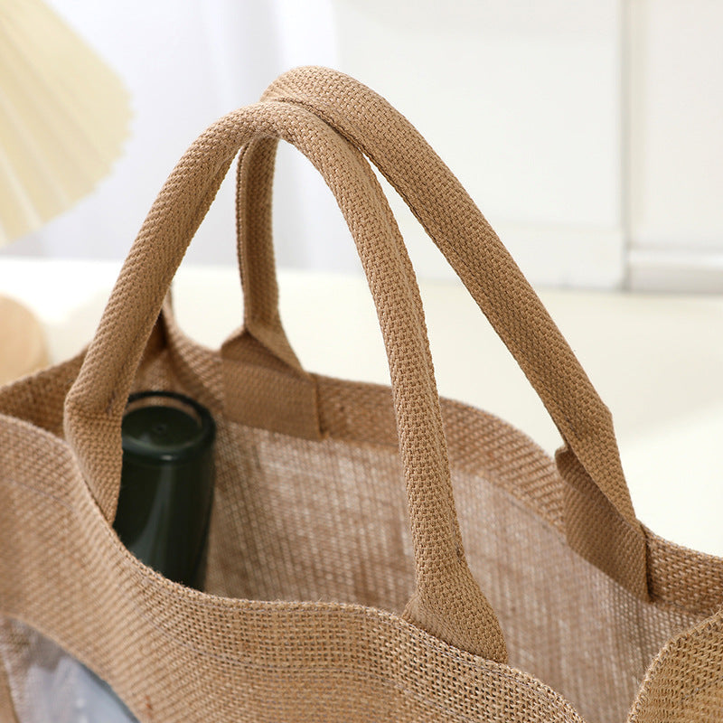 Burlap Tote Bag With Clear PVC - DippedShop Wholesale - #3267