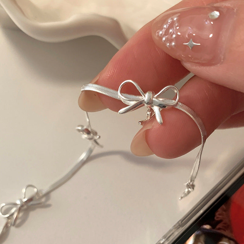 Sweet Silver Bow Knot Charm Chain Bracelet 6W6JBR335