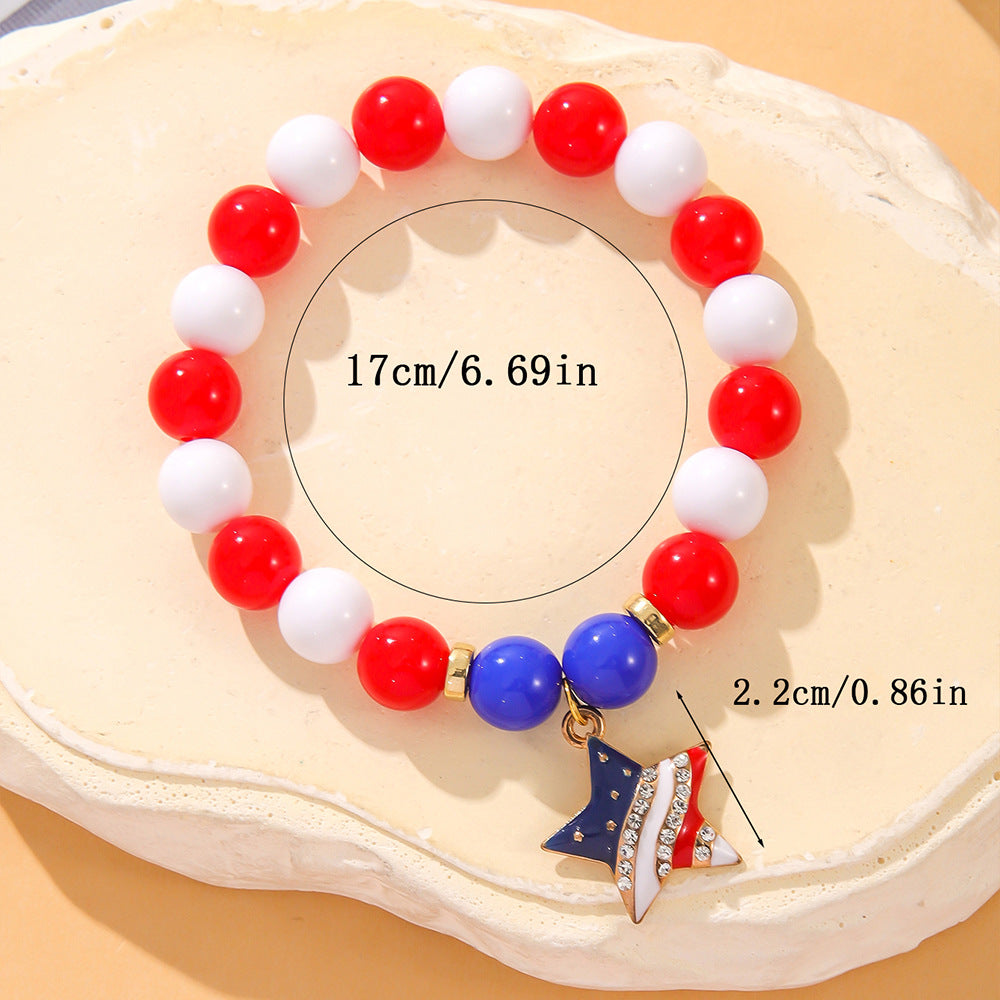 Stylish USA Flag Heart Pendants Beaded Bracelets 8ZA6JBR131T