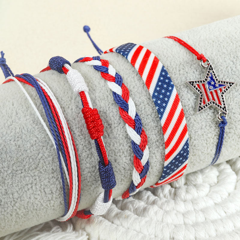 Stylish Rope Braided USA Flag Bracelet Set 8ZA6JBR129T