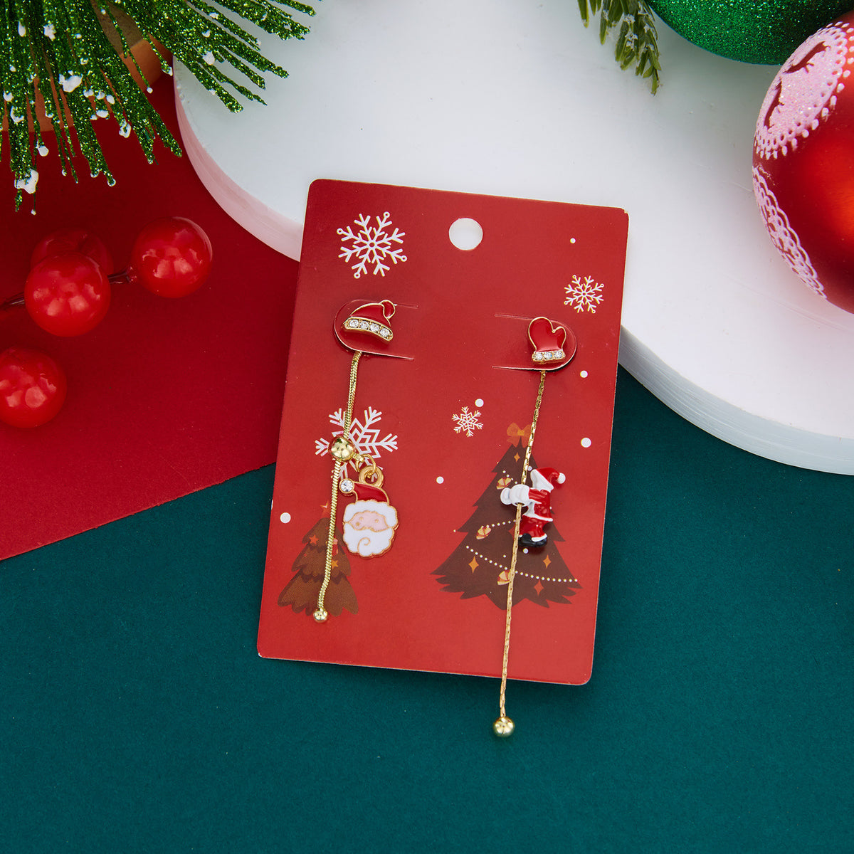 Christmas Tree Santa Claus Tassel Asymmetrical Dangle Earrings 6W6JER688