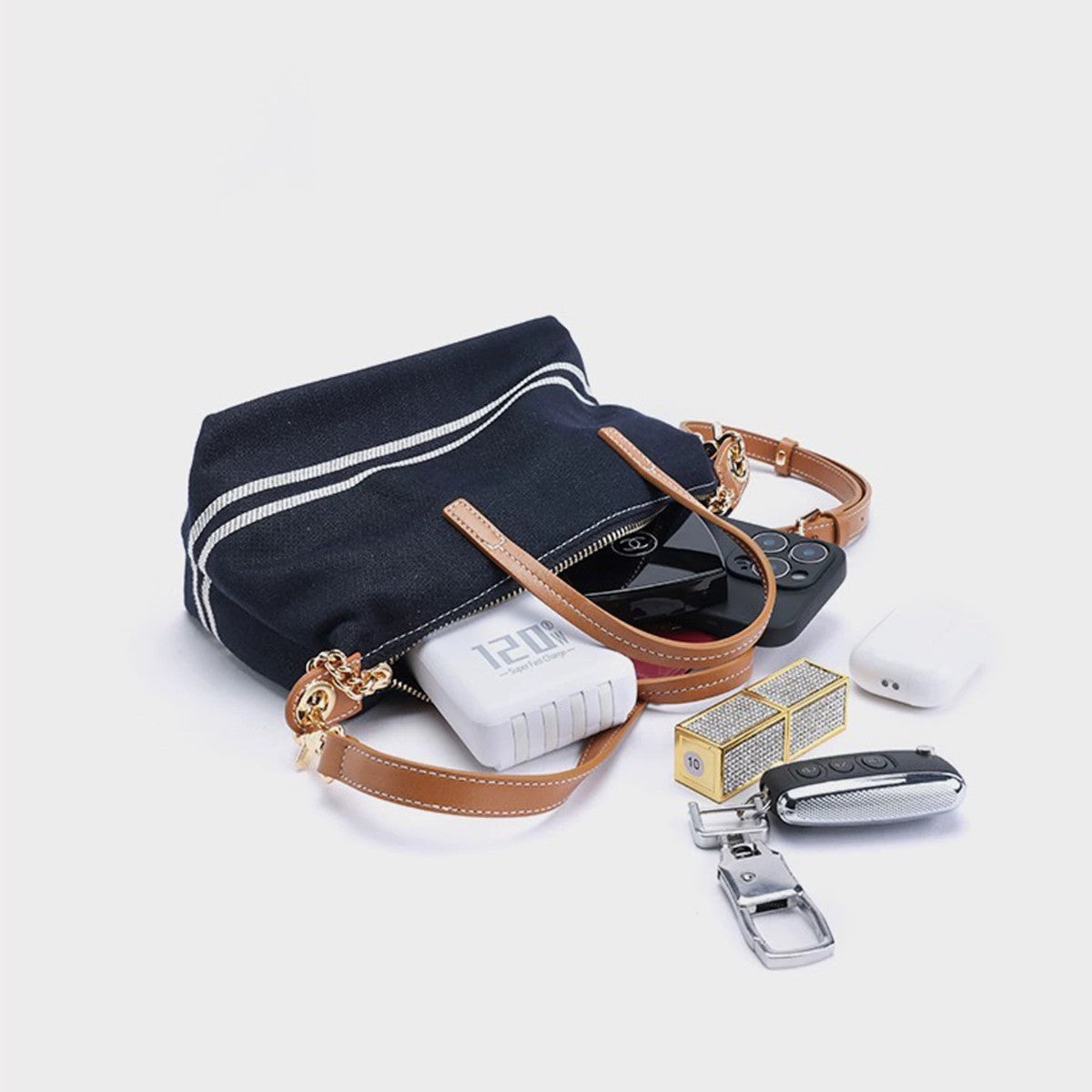 Stylish Striped Denim Large Capacity Tote Bag 6W10BBG1947