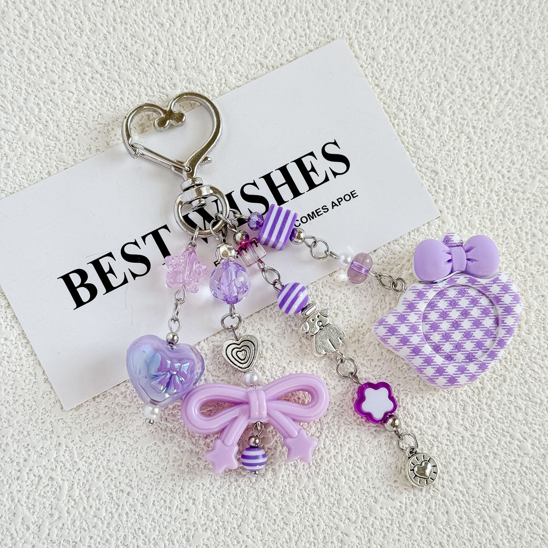 Sweet Bowknot Beaded Pendant Keychain Bag Charm 6W10BBC385