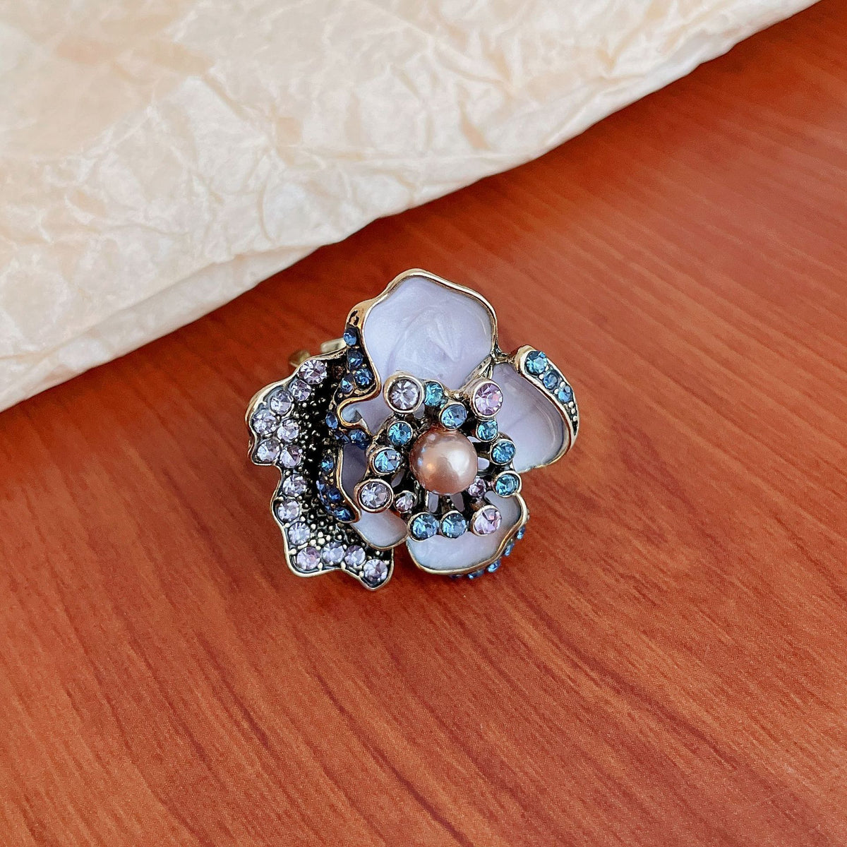 Retro Rhinestone Enamel Floral Pearl Necklace 6W6JNC962